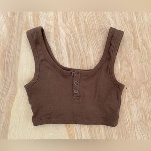 Cotton On Cropped Tank Top with Button Detail, Brown, size M
